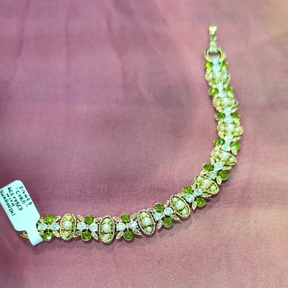 Coro Gold and Green Gemstone Bracelet